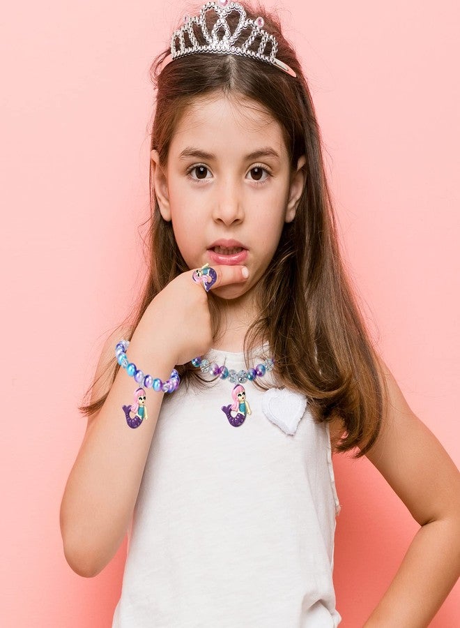 Wingchold Girls Mermaid Necklace, Bracelet, Ring Set - Dress Up Pretend Play Jewelry Gifts for Kids & Toddlers - Mermaid Party Costume Supplies - Image 4